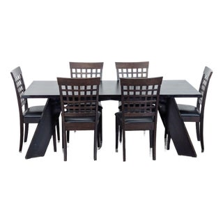Modern 7-Piece Dark Wood Dining Set With Geometric Table and Chairs For Sale