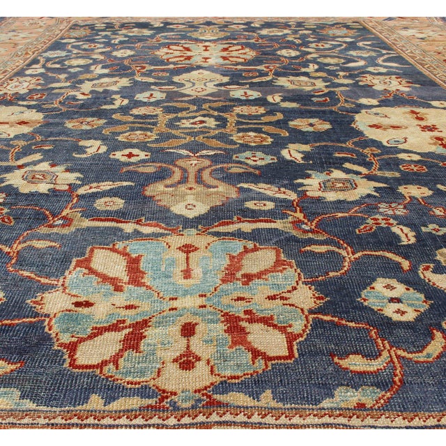 Textile Antique Sultanabad Ziegler Persian Rug With Purple Blue Background & Soft Coral Border. 8'8" X 11'3" For Sale - Image 7 of 9
