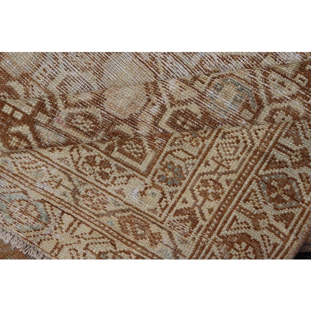 Persian Antique Malayer Rug With Layered Geometric Motifs in Tan, Taupe, Cream 4'5 X 5'1 For Sale - Image 9 of 10