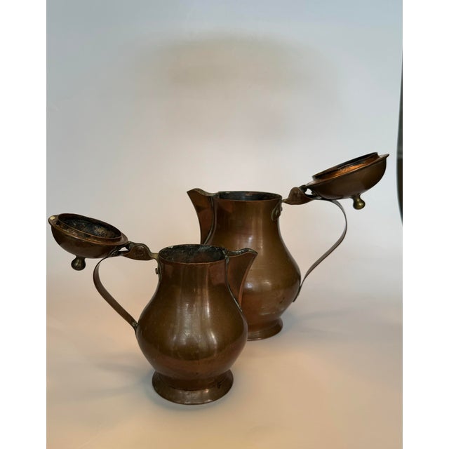 Antique French Copper & Brass Lidded Pitchers, Set of 2 For Sale - Image 12 of 12