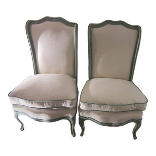 1950s Vintage Hollywood Regency Blue Slipper Chairs - a Pair For Sale