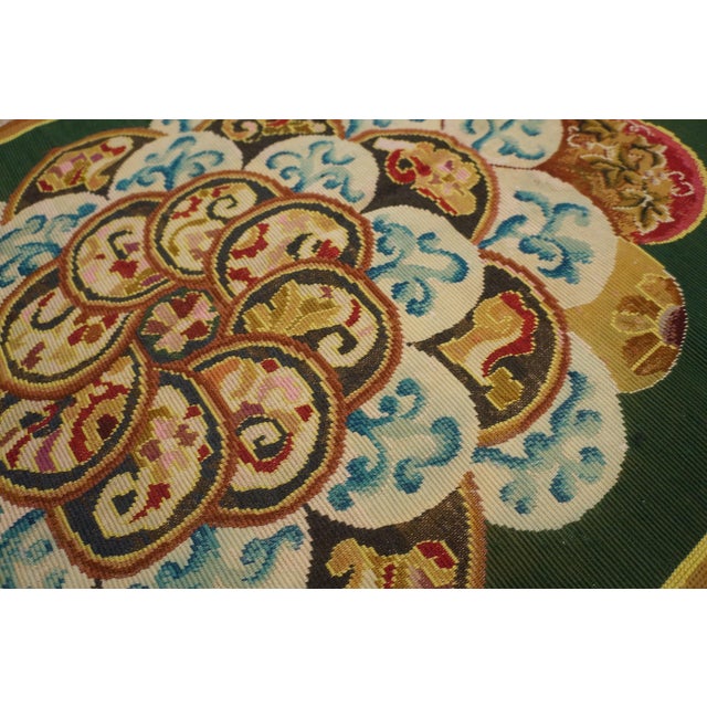 Late 19th Century 1880s Green Floral Medallion Antique European Needlepoint Rug 2'1" X 4'4" Wool Carpet For Sale - Image 5 of 7