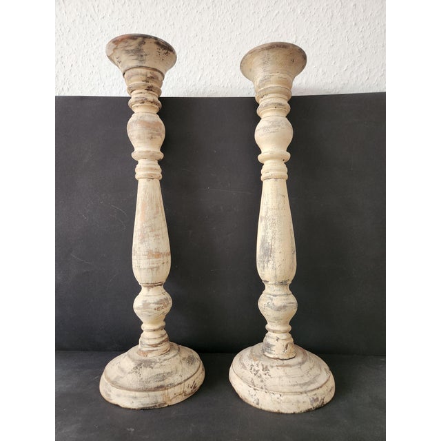 Baroque Antique Country House Shabby Chic Wooden Candleholders for Pillar Candles, France, 1950s For Sale - Image 3 of 18