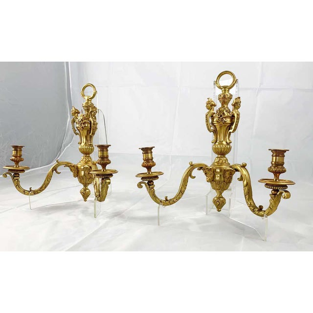 19th Century Two-Branch Candelabra Sconces in Ormolu, Set of 2 For Sale - Image 3 of 6