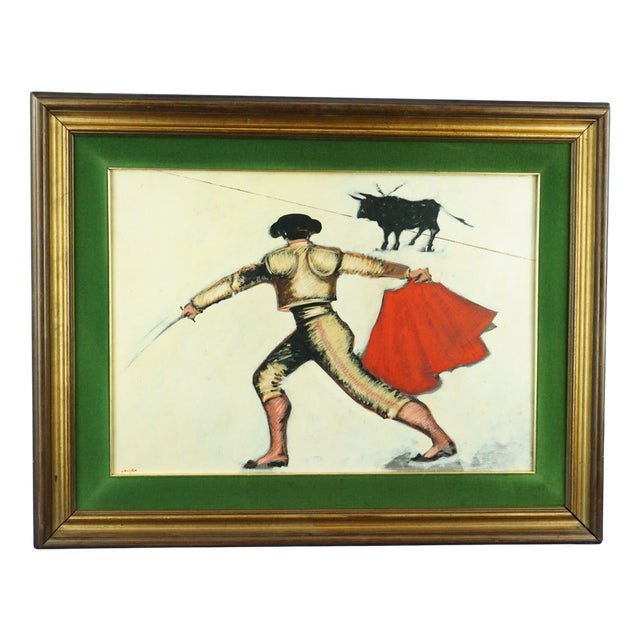 Gilberto Filibeck, Bullfighter with a Bull in a Bullfight, 20th Century, Oil on Canvas For Sale