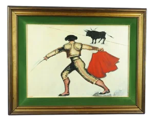 Gilberto Filibeck, Bullfighter with a Bull in a Bullfight, 20th Century, Oil on Canvas