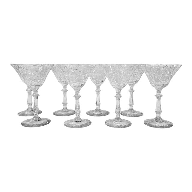 1940s Vintage Hand Blown Crystal Stemmed Cocktail Glasses - Set of 6 For Sale