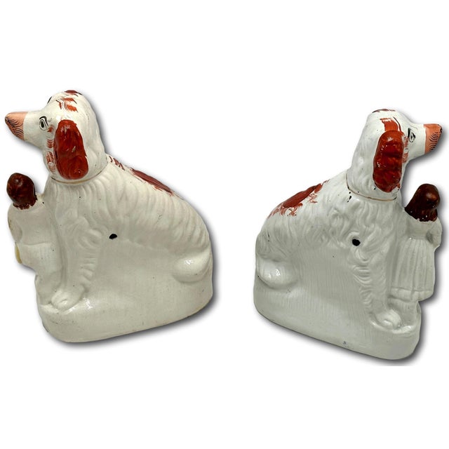 A Very Unusual Pair of Large Size Antique English Staffordshire Pottery Dog Figures - Circa Mid 19th Century For Sale - Image 14 of 18