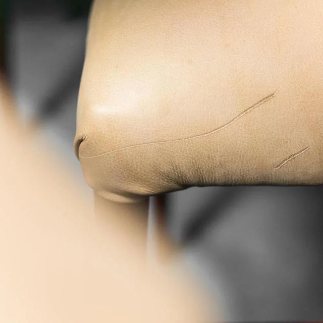 Beige Vintage Wood and Leather Office Chairs, 1950s, Set of 3 For Sale - Image 8 of 14