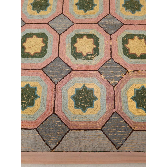 1900 - 1909 Vintage Hand-Hooked Rug, Allover Geometric Design, Wool & Cotton, American Folk Art, 3x5 For Sale - Image 5 of 14