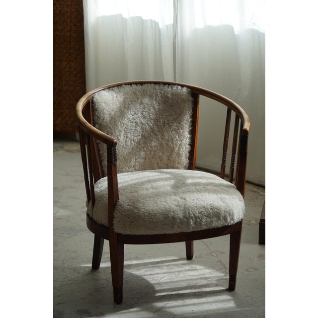 Gold Set of Danish Armchairs in Beech & Lambswool, 1920s For Sale - Image 8 of 18