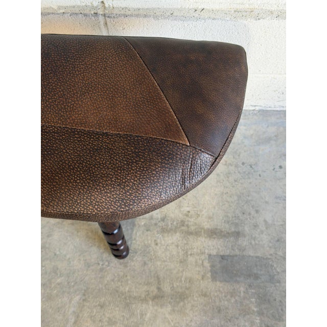 Three-Leg Brown Leather Ottoman Footstool Danish Mid-Century Modern 1970s For Sale - Image 4 of 8