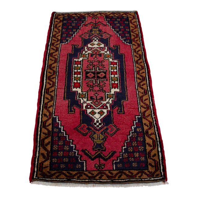 Vintage Hand Knotted Turkish Small Rug Decorative Mat for Bathroom and Kitchen Mat- 22'' X 41'' For Sale