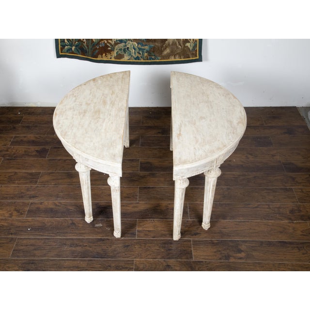 Pair of French Neoclassical Style 1880s Demilune Tables with Carved Décor For Sale - Image 11 of 12