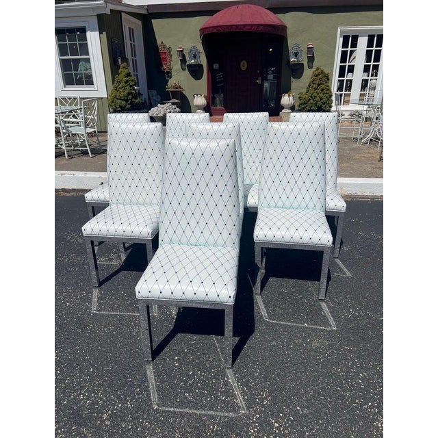 Set of 6 Custom White Leather Parsons Dining Chairs Attributed to Design Institute of America For Sale In New York - Image 6 of 18