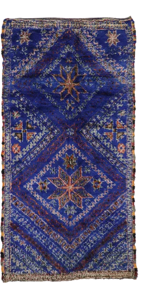 Vintage Berber Blue Beni M'Guild Moroccan Rug - 06'08 X 13'04