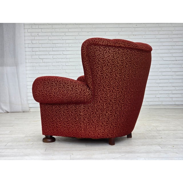Danish Armchair in Red Wool with Oak Legs, 1950s For Sale - Image 18 of 18