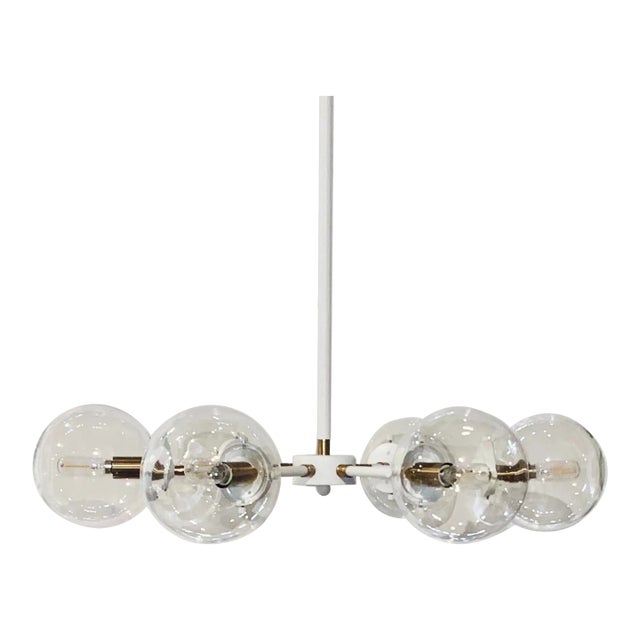 Modern White and Gold Glass Globe Chandelier For Sale