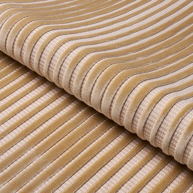 SAMPLE - Schumacher Chimay Stripe Velvet Fabric In Champagne For Sale
