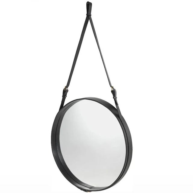 Jacques Adnet large Circulaire Mirror with black leather. Designed in 1950 by Jacques Adnet and executed in leather,...