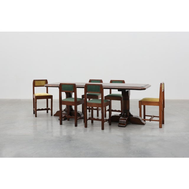 1950s French Refectory Style Oak Dining Table with Turned Double Pedestal Base, 1950s For Sale - Image 5 of 14