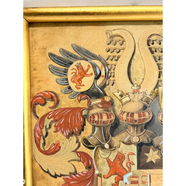 Gold 19th C. Heraldic Watercolor of a Composite Noble Achievement, Signed E. Wenzel For Sale - Image 8 of 11