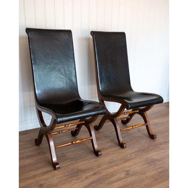 Spanish Dining Chairs in Oak and Leather by Pierre Lottier Valmazan, 1960s, Set of 2 For Sale - Image 13 of 18