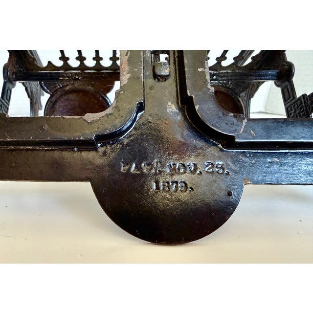 Antique 1879 Patent Double Inkwell With Cast Metal Stand, Pen Rests and Crystal Glass Ink Pots For Sale - Image 15 of 15