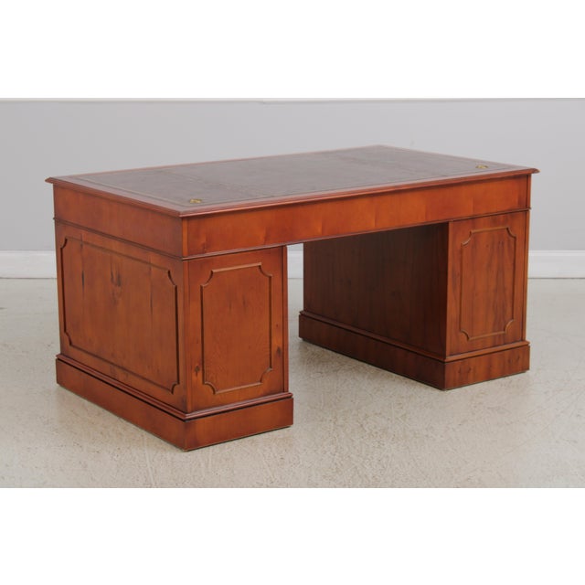 Reprodux Bevan Funnel Leather Top Yew Wood Desk For Sale - Image 16 of 18