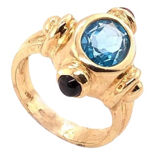 14 Karat Yellow Gold Free Form Ring With Stones, Size 6 For Sale