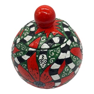 1970s Whimsical Folk Art Lidded Art Pottery Vessel For Sale