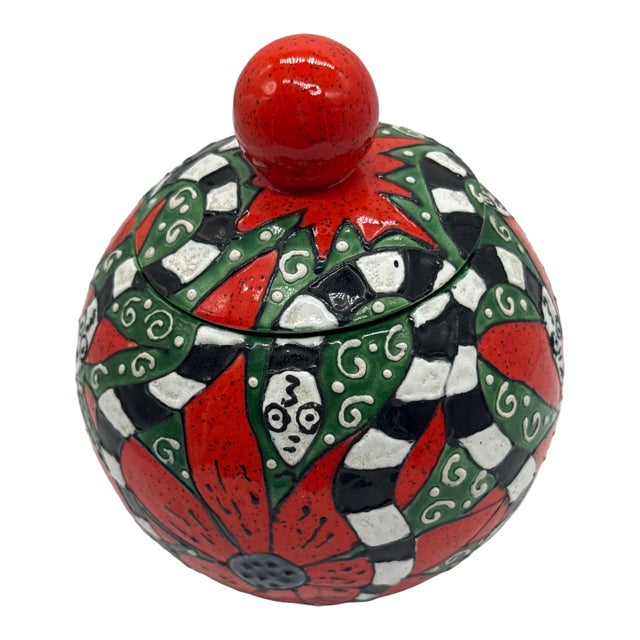 1970s Whimsical Folk Art Lidded Art Pottery Vessel For Sale