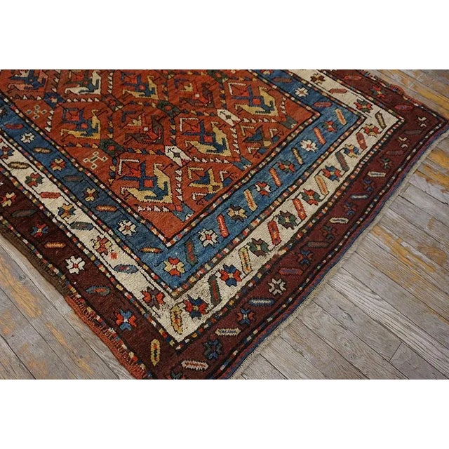 Burnt Orange 1900s Salmon Geometric Tribal Antique Caucasian Moghan Carpet 4' 0'' X9' 0'' Knotted Wool Rug Runner For Sale - Image 8 of 9