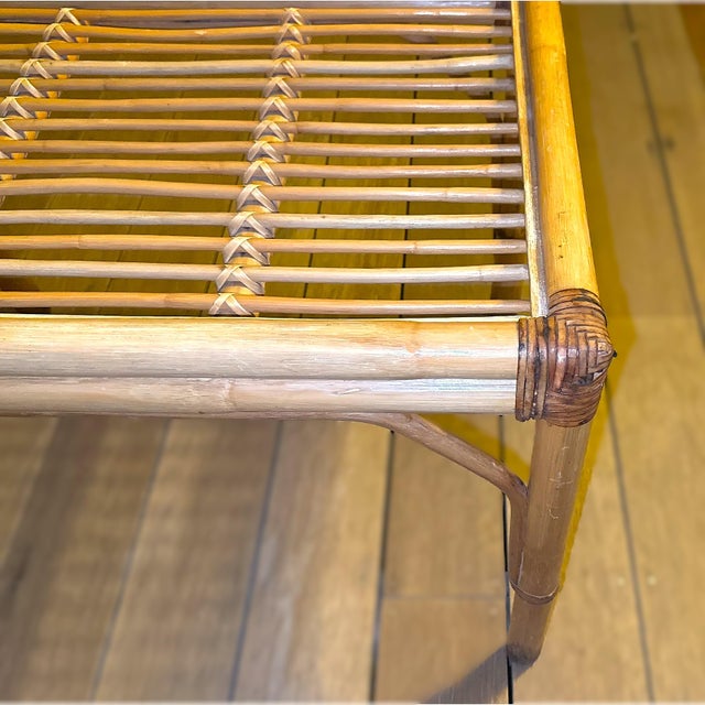 1960s Vintage Rattan Bamboo Glass Top Table For Sale - Image 5 of 8