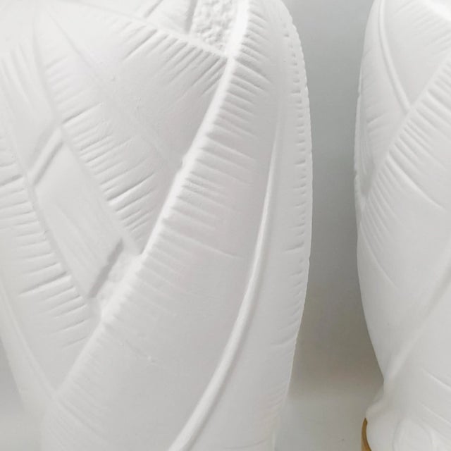 Alabaster Lamp Pair White Plaster Palm Tree Leaf Restored Large For Sale - Image 8 of 13