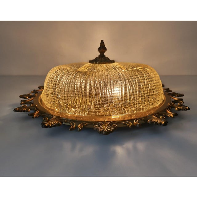 1970s Mid-Century Modern Ornate Textured Glass Flush Mount, 1960s For Sale - Image 5 of 18
