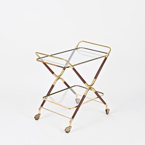 Mid-Century Modern Bar Cart in Brass and Wood by Cesare Lacca, Italy, 1950s For Sale - Image 6 of 14