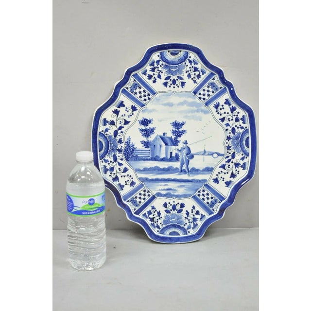 Vintage Blue White Porcelain Delf Style Italian Fisherman Wall Art Charger Plate Chairish