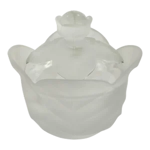 Vintage Viking Glass Cabbage Leaf Pattern Bowl W/ Lid Crystal and Satin