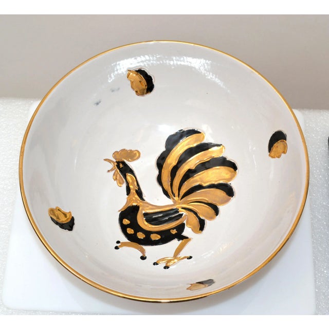 Mid-Century Modern Gallo d'Oro Italy Vintage Hand Painted Ceramic Gold, Black & White Serving Bowl For Sale - Image 3 of 13