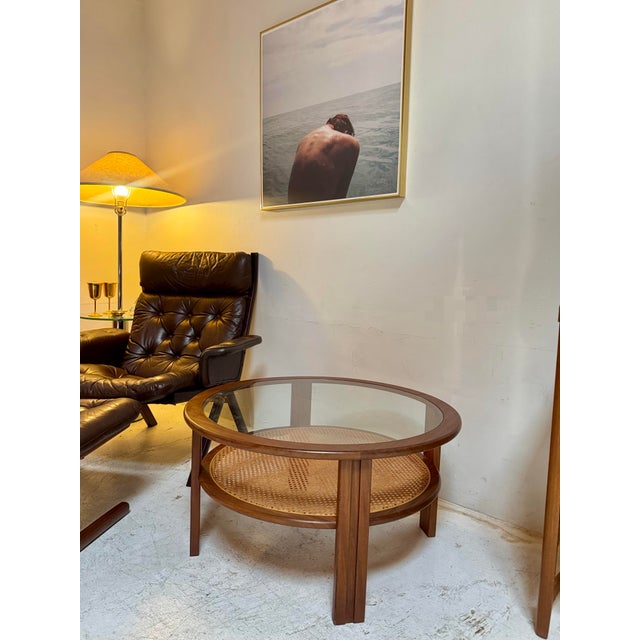 A Rare Mid Century Modern 2 Tiered Coffee Table With Cane Attributed to G Plan, Circa 1960s For Sale - Image 9 of 12