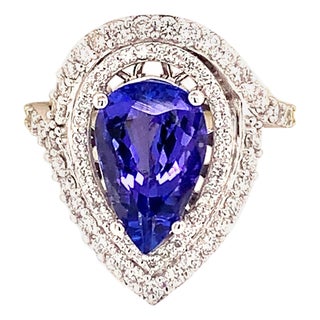 Natural Tanzanite Diamond Ring 14k Gold 4.54 TCW GIA Certified For Sale