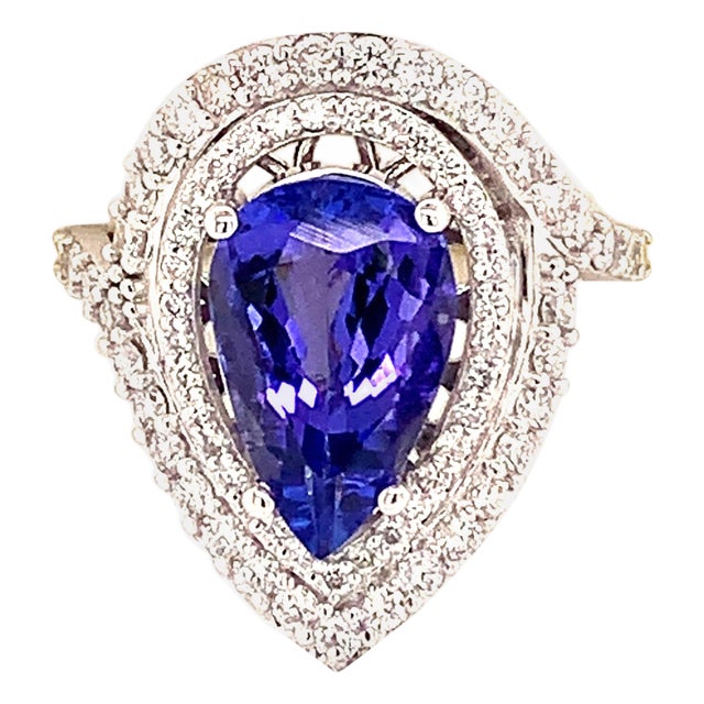 Natural Tanzanite Diamond Ring 14k Gold 4.54 TCW GIA Certified For Sale
