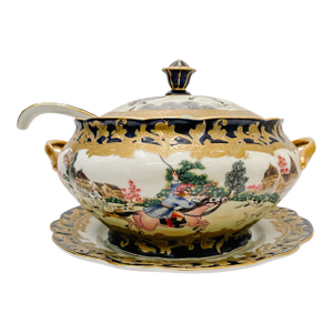 Mid-Century Chinese Export Hunting Scene Tureen With Underplate and Ladle