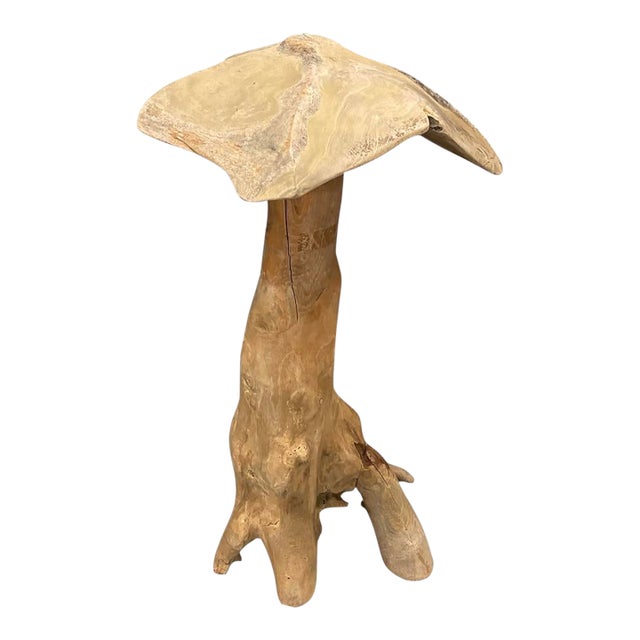 Whimsical Hand-Carved Teak Root Mushroom Garden Sculpture For Sale