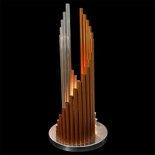 Goldenrod Vintage Table Lamp with Organ Pipes in Chrome and Copper, 1970s For Sale - Image 8 of 8