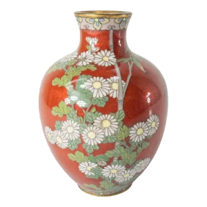Early 20th Century Japanese Cloisonne Enamel Vase With Chrysanthemum