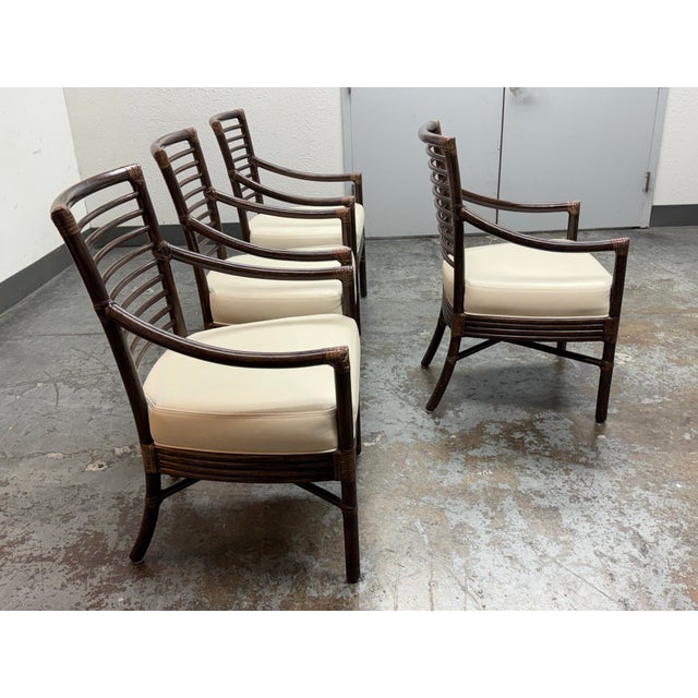 McGuire Orlando Diaz-Azcuy for McGuire Furniture Scala Dining Arm Chairs, Set of Four For Sale - Image 4 of 12