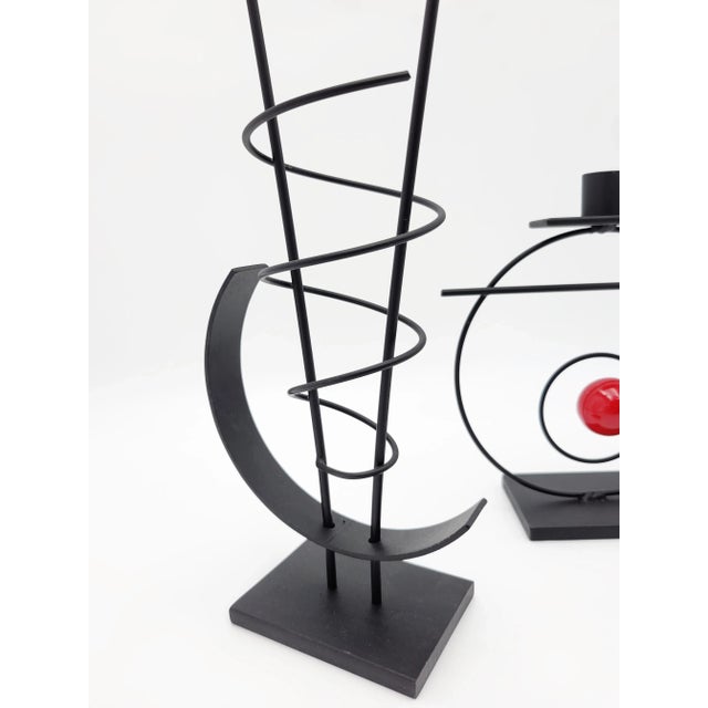 Rick Martin Modern Memphis Pop Art Steel Clock & Candleholder Sculpture Set For Sale - Image 12 of 14