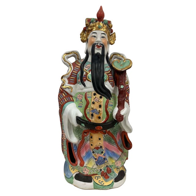 Ceramic Huge Set of 3 Vintage Chinese Fu Lu Shou Feng Shui Trio Gods Figurines Statues For Sale - Image 7 of 16